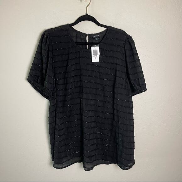 Torrid Black Abbey Lurex Chiffon Puff Short Sleeve Top 2X NWT 19132800 - Picture 3 of 13